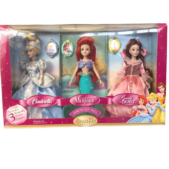 BrassKey Keepsakes Disney Princess Porcelain Collector Doll Set of 3 New HTF - Picture 1 of 15